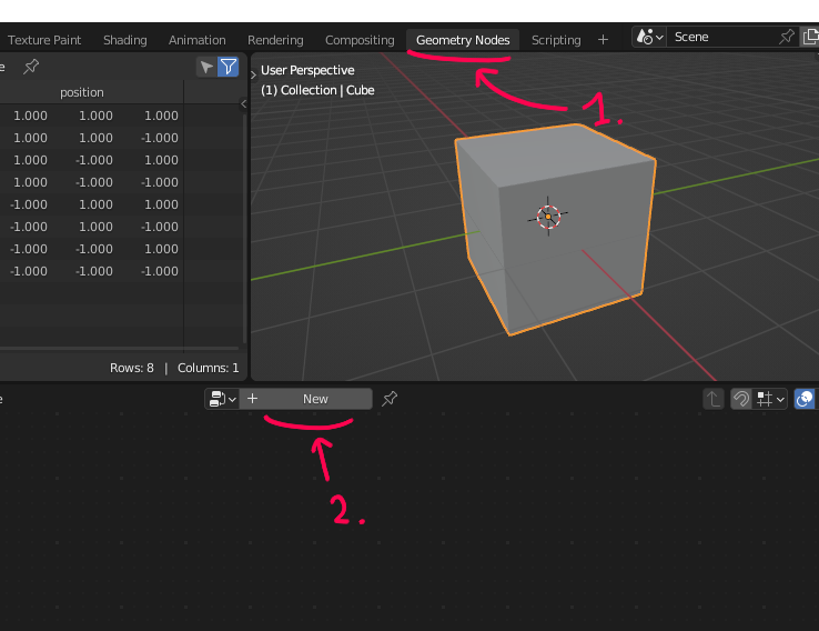 The geometry nodes workspace